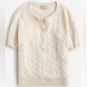 J.Crew Cashmere cable-knit henley T-shirt in Cream